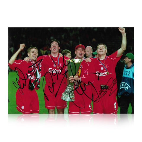 Michael Owen, Robbie Fowler, Jamie Carragher & Steven Gerrard Signed 12x8 Photo