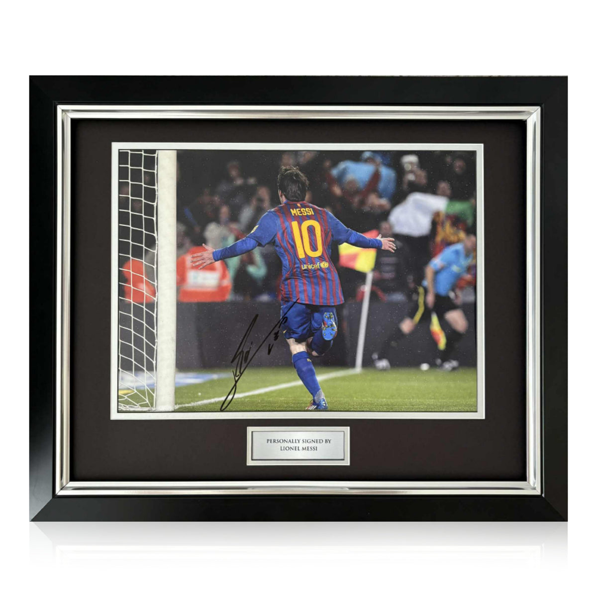 Framed UNSIGNED Lionel Messi Photo: Barcelona Wave - Genuine Signed Sports Memorabilia