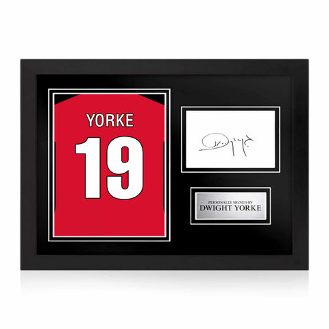 Dwight Yorke Signed Framed Display with Shirt Back Photo