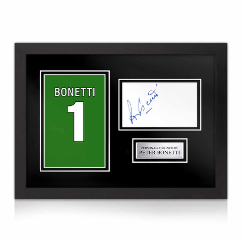 Peter Bonetti Signed Framed Display with Shirt Back Photo