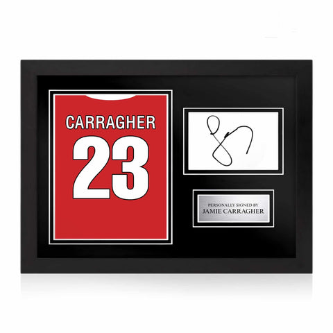 Jamie Carragher Signed Framed Display with Shirt Back Photo