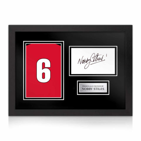 Nobby Stiles Signed Framed Display with Shirt Back Photo