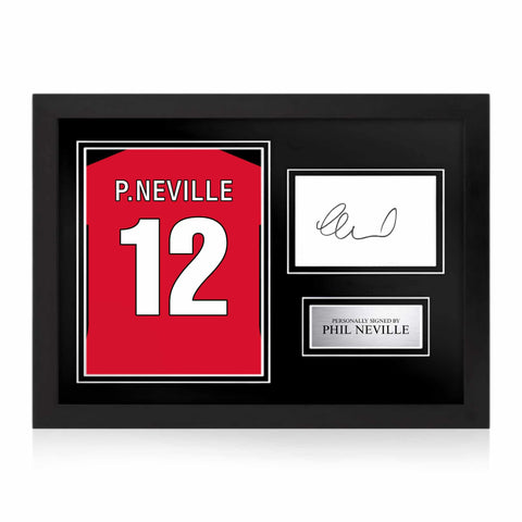 Phil Neville Signed Framed Display with Shirt Back Photo