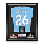 Savinho Signed Framed Trading Card Display w/ Manchester City Home Shirt