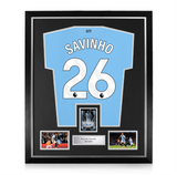 Savinho Signed Framed Trading Card Display w/ Manchester City Home Shirt