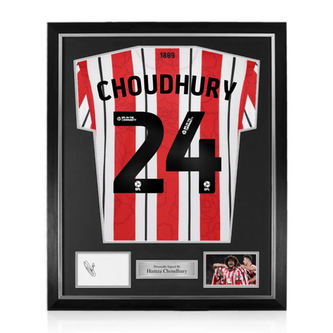 Hamza Choudhury Signed Framed Display w/ Sheffield United 2024/25 Home Shirt