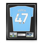 Phil Foden Signed Framed Manchester City Home Shirt w/ BAS Beckett Authentication