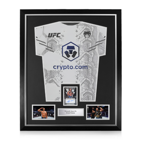 Ciryl Gane Signed Framed Display w/ UFC White and Blue Shirt