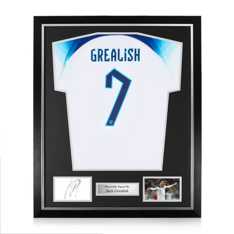 Jack Grealish Signed Framed Display w/ England Home Shirt