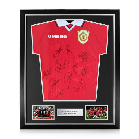 Manchester United Squad Signed Framed 1999 Treble Winners Official Prototype Home Shirt