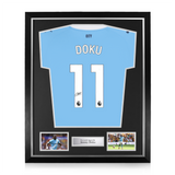 Jeremy Doku Signed Framed Manchester City 2025/26 Home Shirt