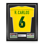 Roberto Carlos Signed Framed Brazil Home Shirt w/ BAS Beckett Authentication