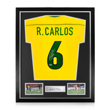 Roberto Carlos Signed Framed Brazil Home Shirt w/ BAS Beckett Authentication