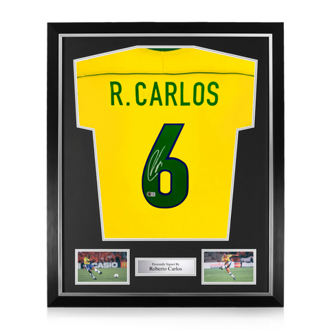 Roberto Carlos Signed Framed Brazil Home Shirt w/ BAS Beckett Authentication