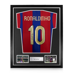 Ronaldinho Signed Framed FC Barcelona Home Shirt w/ BAS Beckett Authentication