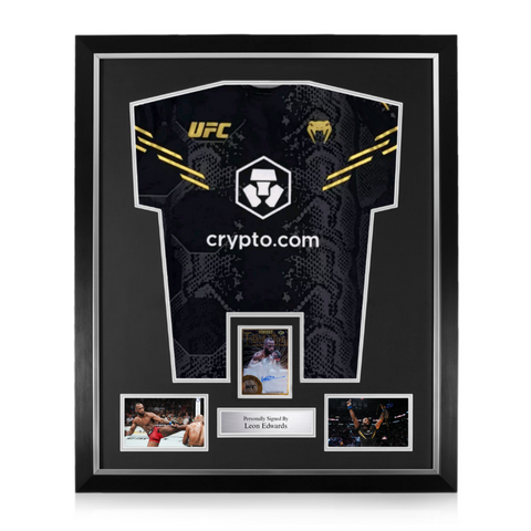 Leon Edwards Signed Framed Display w/ UFC Black and Gold Shirt