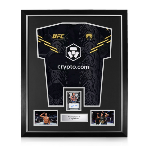 Ciryl Gane Signed Framed Display w/ UFC Black and Gold Shirt