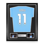 Jeremy Doku Signed Framed Manchester City 2024/25 Home Shirt