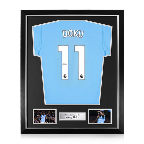 Jeremy Doku Signed Framed Manchester City 2024/25 Home Shirt