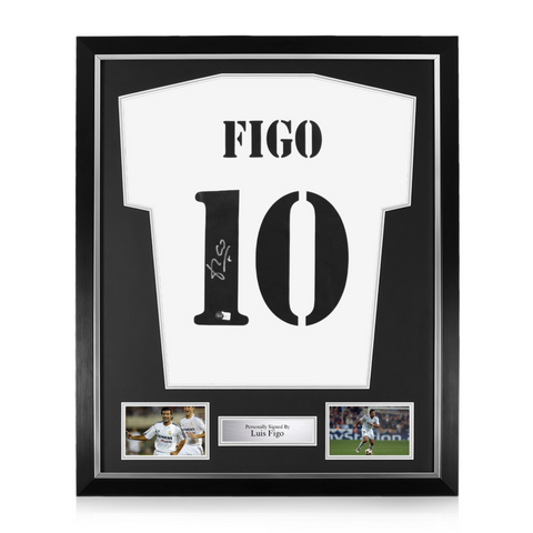 Luis Figo Signed Framed Real Madrid Home Shirt w/ BAS Beckett Authentication