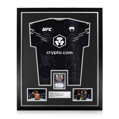 Ciryl Gane Signed Framed Display w/ UFC Black and Silver Shirt