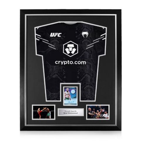 Belal Muhammad Signed Framed Display w/ UFC Black and Silver Shirt