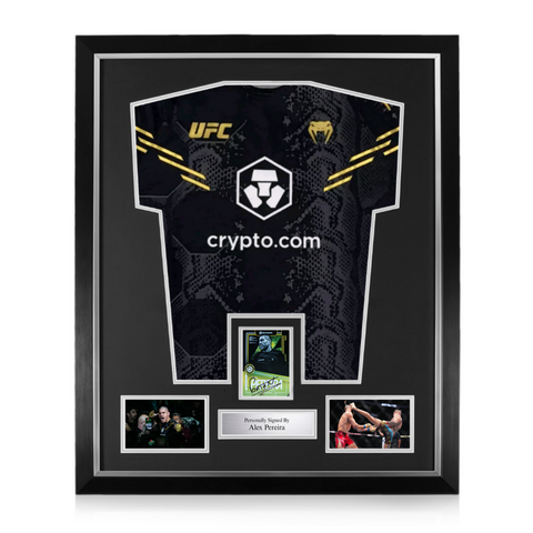 Alex Pereira Signed Framed Display w/ UFC Black and Gold Shirt