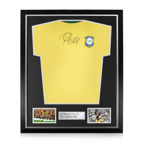 Edson Pelé Signed Framed Brazil Home Shirt