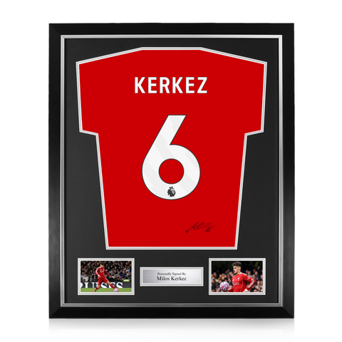 Milos Kerkez Signed Framed Liverpool 2025/26 Home Shirt