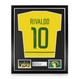 Rivaldo Signed Framed Brazil Home Shirt w/ BAS Beckett Authentication