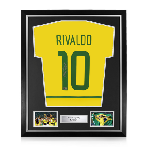 Rivaldo Signed Framed Brazil Home Shirt w/ BAS Beckett Authentication