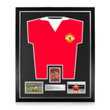 Sir Bobby Charlton Signed Framed Display w/ Manchester United 1973 Home Retro Shirt
