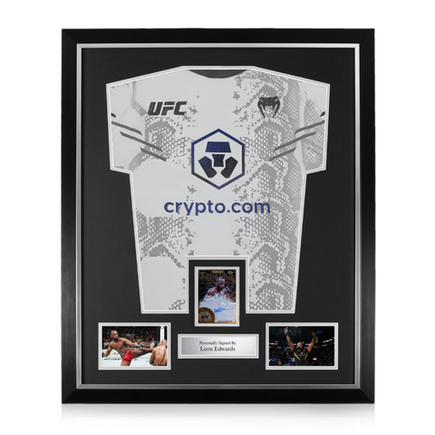 Leon Edwards Signed Framed Display w/ UFC White and Blue Shirt
