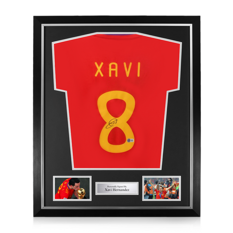 Xavi Hernandez Signed Framed Spain Home Shirt w/ BAS Beckett Authentication