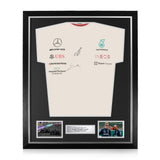 Lewis Hamilton and George Russell Signed Framed Petronas F1 White Shirt