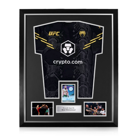 Belal Muhammad Signed Framed Display w/ UFC Black and Gold Shirt