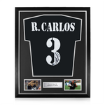 Roberto Carlos Signed Framed Real Madrid Away Shirt w/ BAS Beckett Authentication
