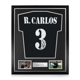 Roberto Carlos Signed Framed Real Madrid Away Shirt w/ BAS Beckett Authentication