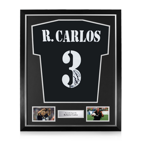 Roberto Carlos Signed Framed Real Madrid Away Shirt w/ BAS Beckett Authentication