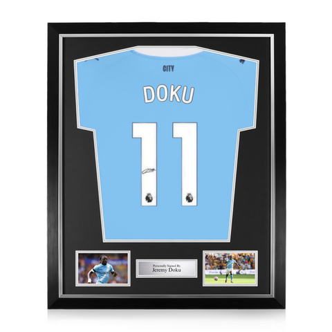 Jeremy Doku Signed Framed Manchester City 2025/26 Home Shirt