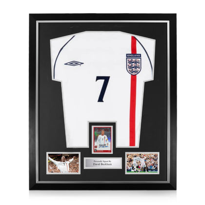David Beckham Signed Framed Display w/ England Retro Shirt