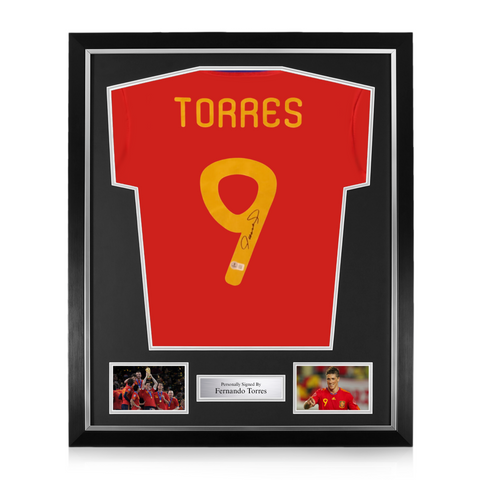 Fernando Torres Signed Framed Spain Home Shirt w/ BAS Beckett Authentication