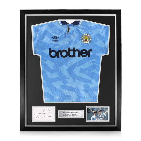 Noel Gallagher Signed Framed Display w/ Manchester City Retro Home Shirt