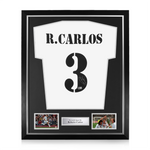 Roberto Carlos Signed Framed Real Madrid Home Shirt w/ BAS Beckett Authentication