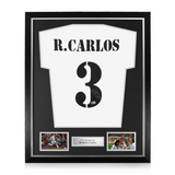 Roberto Carlos Signed Framed Real Madrid Home Shirt w/ BAS Beckett Authentication