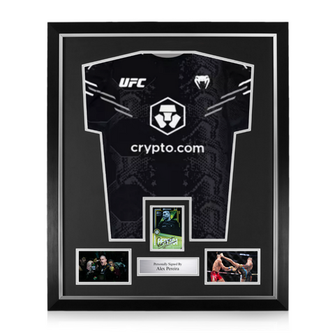 Alex Pereira Signed Framed Display w/ UFC Black and Silver Shirt