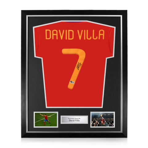 David Villa Signed Framed Spain Home Shirt w/ BAS Beckett Authentication