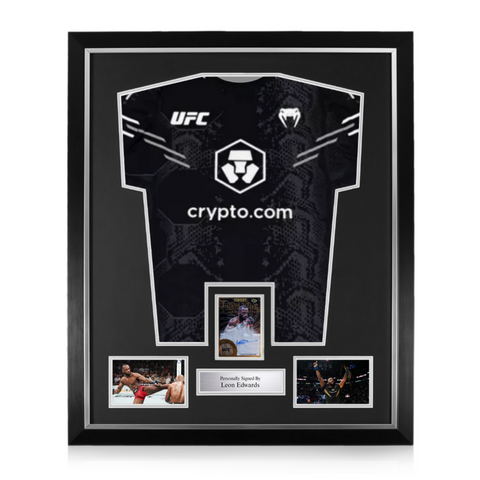 Leon Edwards Signed Framed Display w/ UFC Black and Silver Shirt