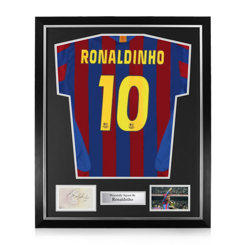 Ronaldinho Signed Framed Display w/ Barcelona Home Shirt