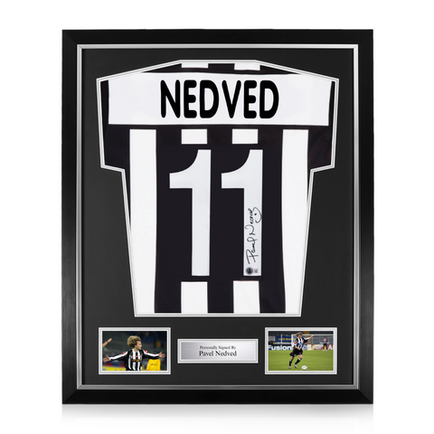 Pavel Nedved Signed Framed Juventus Home Shirt w/ BAS Beckett Authentication